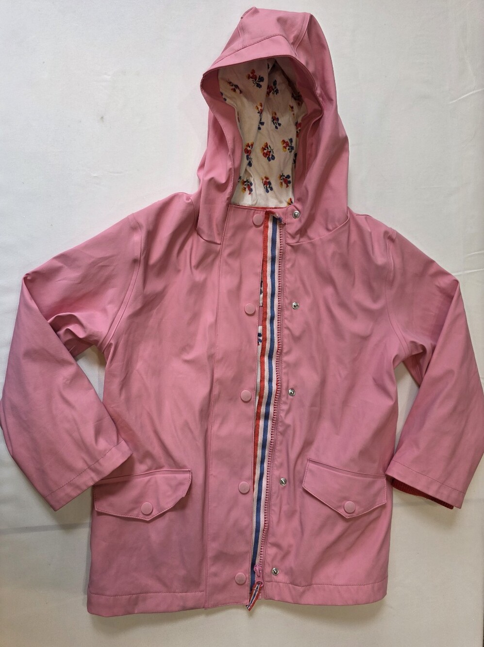 Mini Boden Girls 6-7Y Pink Hooded Rain Jacket Floral Lined